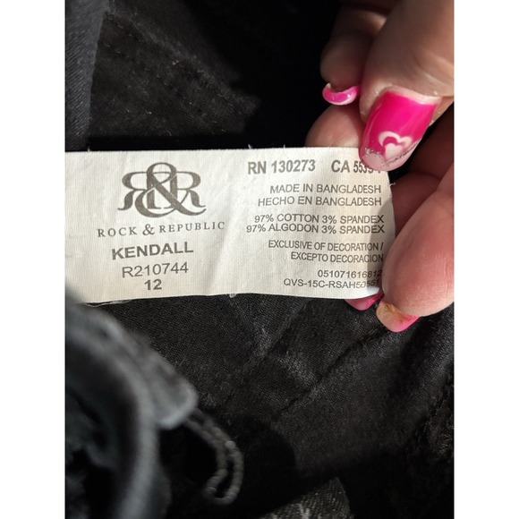 Rock & Republic Kendall Black Crop Denim Jeans Size 12 Mid Rise Pockets Zip Logo - Picture 6 of 8